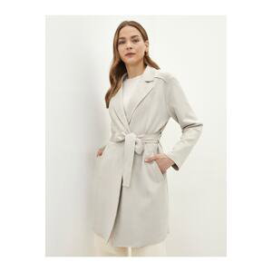 LC Waikiki Women's Trench Coat with Jacket Collar, Waist Belted, Pocket Detailed and Long Sleeves.