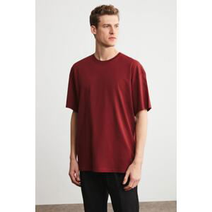 GRIMELANGE Jett Men's Oversize Fit 100% Cotton Thick Textured Claret Red T-shirt