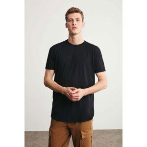 GRIMELANGE Oscar Men's Long Fit Loose Fabric Black T-shirt