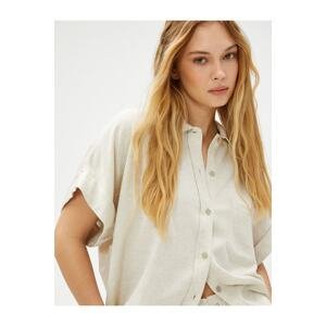 Koton Oversize Shirt Sleeves Linen Blend with Fold Detail