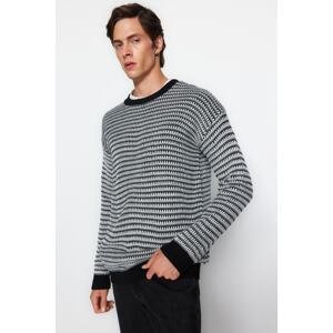 Trendyol Black Men's Regular Fit Crewneck Jacquard Knitwear Sweater