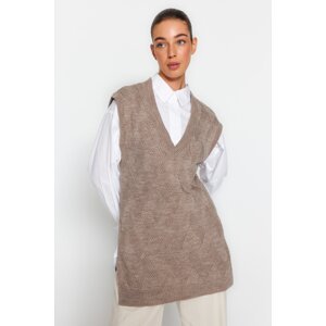 Trendyol norkový pletený vzorovaný sveter s výstrihom do V