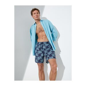 Koton Swim Shorts with Palm Tree Print, Lace Waist and Pocket
