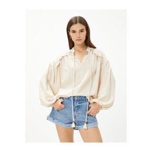 Koton Bohemian Blouse Balloon Sleeve Tassel Detailed