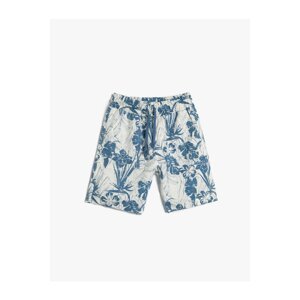 Koton Linen Shorts with Pocket, Elastic Waist, Floral Print.