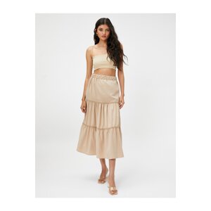 Koton Midi Skirt Layered Ribbon Scallop Detail Elastic Waist