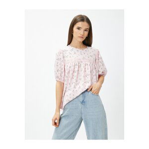 Koton Floral Blouse Scalloped Ribbon Detailed Balloon Sleeve