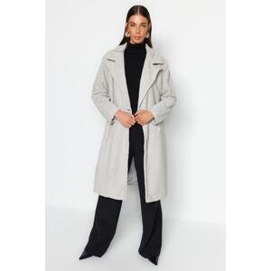 Trendyol Grey oversize široký strih dlhý kyticový kabát