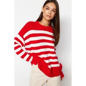 Trendyol červený pruhovaný pletený sveter