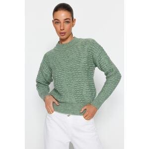 Trendyol Mint Soft textúrovaný Crewneck Pletený sveter