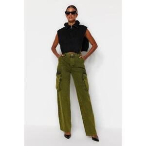 Trendyol zelené džínsy so širokým pásom s nákladným vreckom