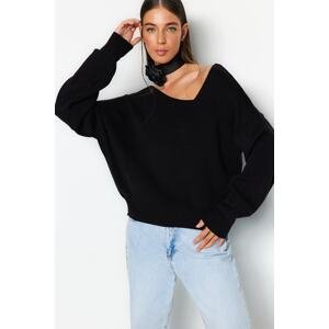 Trendyol čierny super široký pletený sveter