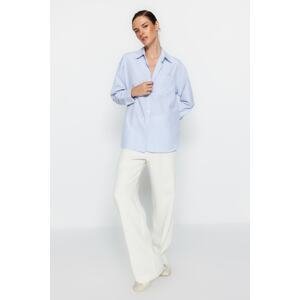 Trendyol Blue Striped Pocket Extra/Oversize Wide Fit Woven Shirt