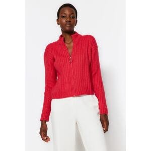 Trendyol mäkký textúrovaný Fuchsia Zips Pletený Cardigan