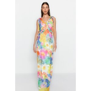 Trendyol Multi Color Rovný strih Tkaný volánový Detail Kvetinové tkané šaty