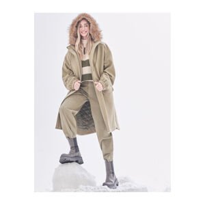 Koton Şahika Ercümen X - oversized lisovaný kabát s kapucňou