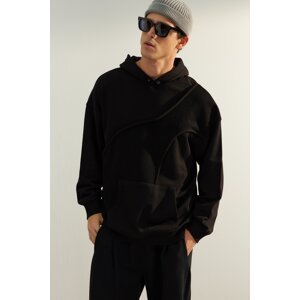 Trendyol Black Oversize/Wide-Fit Hooded Front Stitched Cotton Sweatshirt