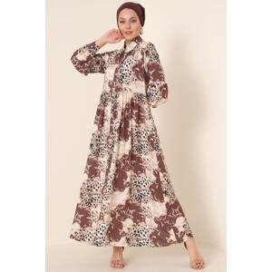 Bigdart 2295 Brown Patterned Shirt Collar Hijab Dress