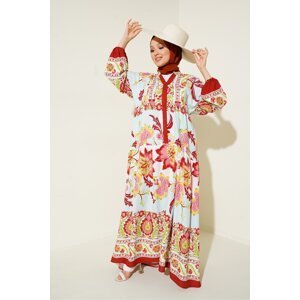 Bigdart 2423 Autentické vzorované hidžábové šaty - B. Claret Red.