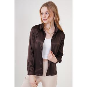 Bigdart 3964 Lightly Flowy Satin Shirt - Brown