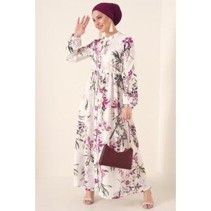 Bigdart 2144 White Patterned Collar Hijab Dress