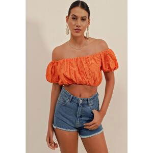 Bigdart 0481 Scalloped Strapless Blouse - Orange