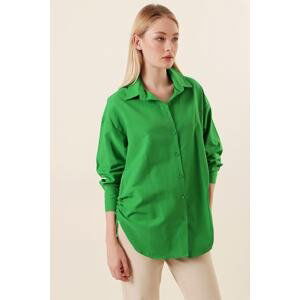 Bigdart 20132 Yarn Gathered Oversize Shirt - Green