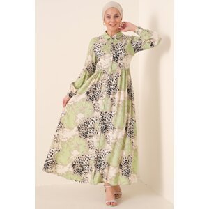 Bigdart 2295 Turquoise Patterned Shirt Collar Hijab Dress