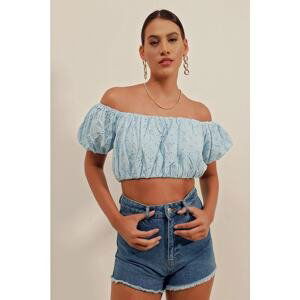 Bigdart 0481 Scalloped Strapless Blouse - Blue