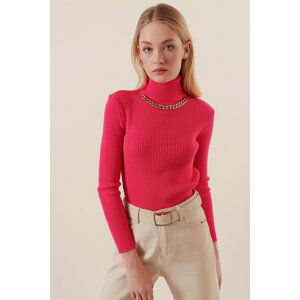 Bigdart 15478 Turtleneck Chain Sweater - Fuchsia