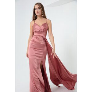 Lafaba Women's Salmon Strap Long Satin Evening Dress & Graduation Dress