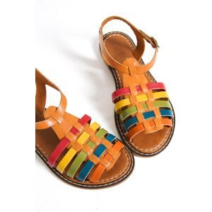 Capone Outfitters Capone Women's Round Toe Gladiator Band Multi Leather Sandals