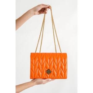 Capone Outfitters Capone Leeds Chain Strap Quilted Skin Orange Women's Shoulder Bag