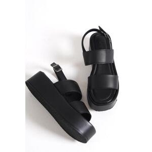 Capone Outfitters Capone Women's Chunky Double Strap Wedge Heels Black Women's Flatform Sandals
