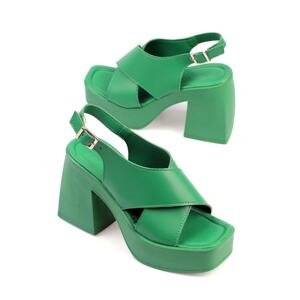Capone Outfitters Capone Blunt Toe Cross Wide Strap Platform Heeled Green Women's Sandals