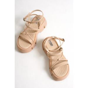 Capone Outfitters Capone Women's Thick soled Beige Sandals with Ankle Strap Comfort Sole