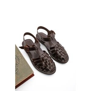 Marjin Women's Daily Sandals Made of Genuine Leather with Lightweight Eva Sole, Kesva Brown.