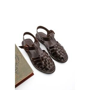 Marjin Women's Daily Sandals Made of Genuine Leather with Lightweight Eva Sole, Kesva Brown.