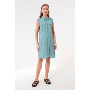 Lafaba Women's Turquoise Striped Mini Shirt Dress