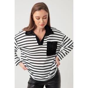 Lafaba Women's Black Shirt Collar Striped Blouse