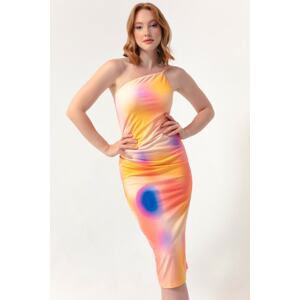 Lafaba Women's Orange Tie-Dye Pattern Single Sleeve Dress