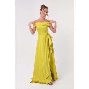 Lafaba Women's Oil Green Bateau Neck Satin Evening & Prom Dress
