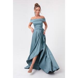 Lafaba Women's Mint Green Boat Neck Satin Evening Dress