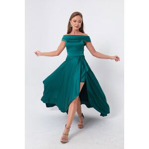 Lafaba Women's Emerald Green Bateau Neck Satin Evening Dress & Prom Dress