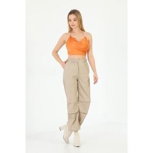 BİKELİFE Women's Beige Stoppered Parachute Trousers