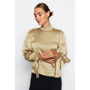 Trendyol Light Khaki Tie Detailed Woven Blouse