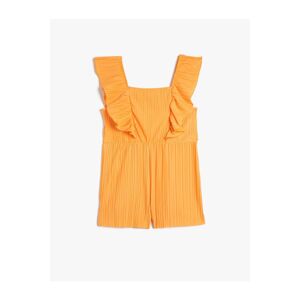 Koton Overalls Short Sleeveless Ruffled Pleated Square Collar