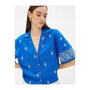 Koton Ethnic Patterned Shirt Short Sleeve Jacket Collar