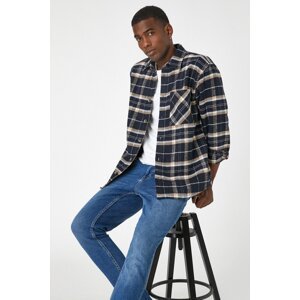 Koton Men's Navy Blue Plaid Shirt