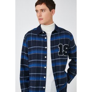 Koton Men's Navy Blue Plaid Shirt